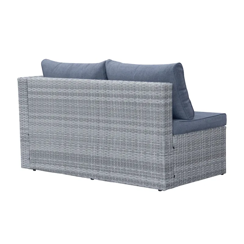 Mendoza L-mallinen 4-istuttava sohvaryhmä polyrottinkia parvekkeelle ja terassille - Harmaat / siniset pehmusteet - Puutarhakalusteet - Terassiryhmät - Sohvaryhmät ulos
