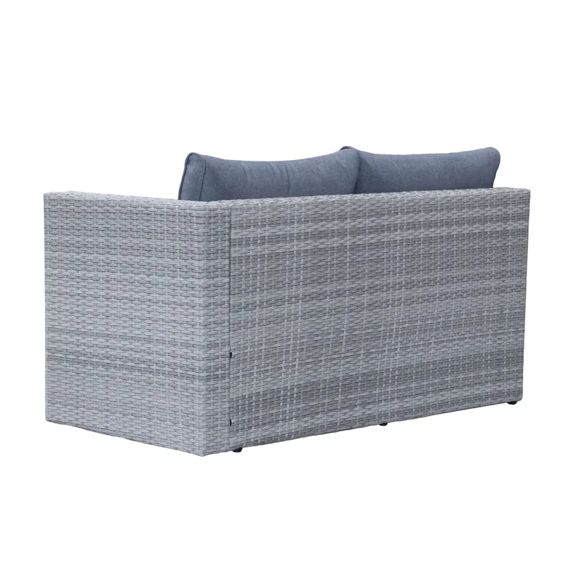 Mendoza L-mallinen 4-istuttava sohvaryhmä polyrottinkia parvekkeelle ja terassille - Harmaat / siniset pehmusteet - Puutarhakalusteet - Terassiryhmät - Sohvaryhmät ulos