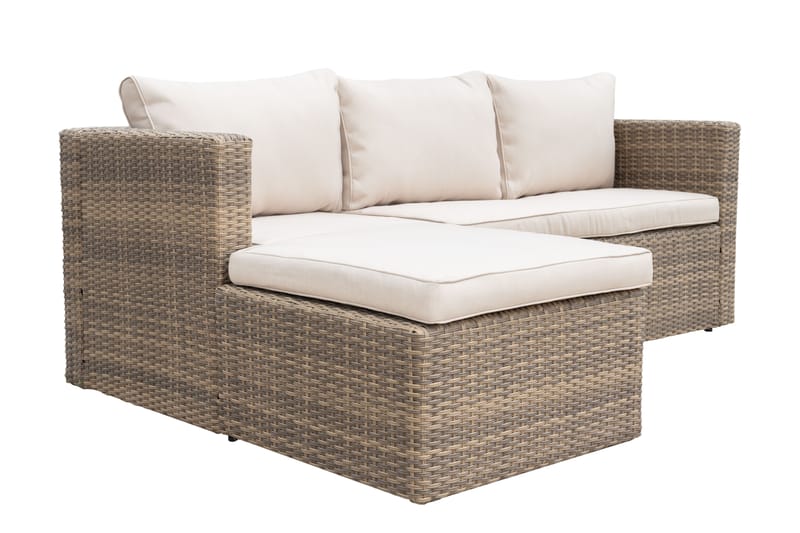 Mendoza L-mallinen 4-istuttava sohvaryhmä polyrottinkia parvekkeelle ja terassille - Ruskeat / beiget pehmusteet - Puutarhakalusteet - Terassiryhmät - Sohvaryhmät ulos