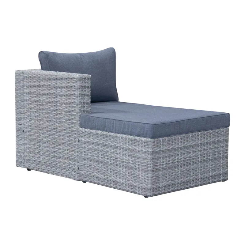 Mendoza L-mallinen 4-istuttava sohvaryhmä polyrottinkia parvekkeelle ja terassille - Harmaat / siniset pehmusteet - Puutarhakalusteet - Terassiryhmät - Sohvaryhmät ulos