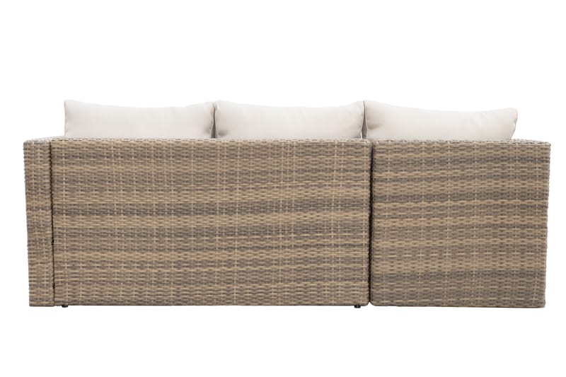 Mendoza L-mallinen 4-istuttava sohvaryhmä polyrottinkia parvekkeelle ja terassille - Ruskeat / beiget pehmusteet - Puutarhakalusteet - Terassiryhmät - Sohvaryhmät ulos