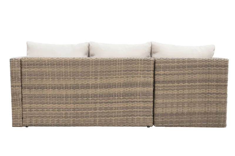 Mendoza L-mallinen 4-istuttava sohvaryhmä polyrottinkia parvekkeelle ja terassille - Ruskeat / beiget pehmusteet - Puutarhakalusteet - Terassiryhmät - Sohvaryhmät ulos