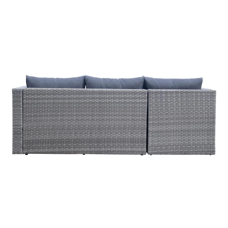 Mendoza L-mallinen 4-istuttava sohvaryhmä polyrottinkia parvekkeelle ja terassille - Harmaat / siniset pehmusteet - Puutarhakalusteet - Terassiryhmät - Sohvaryhmät ulos