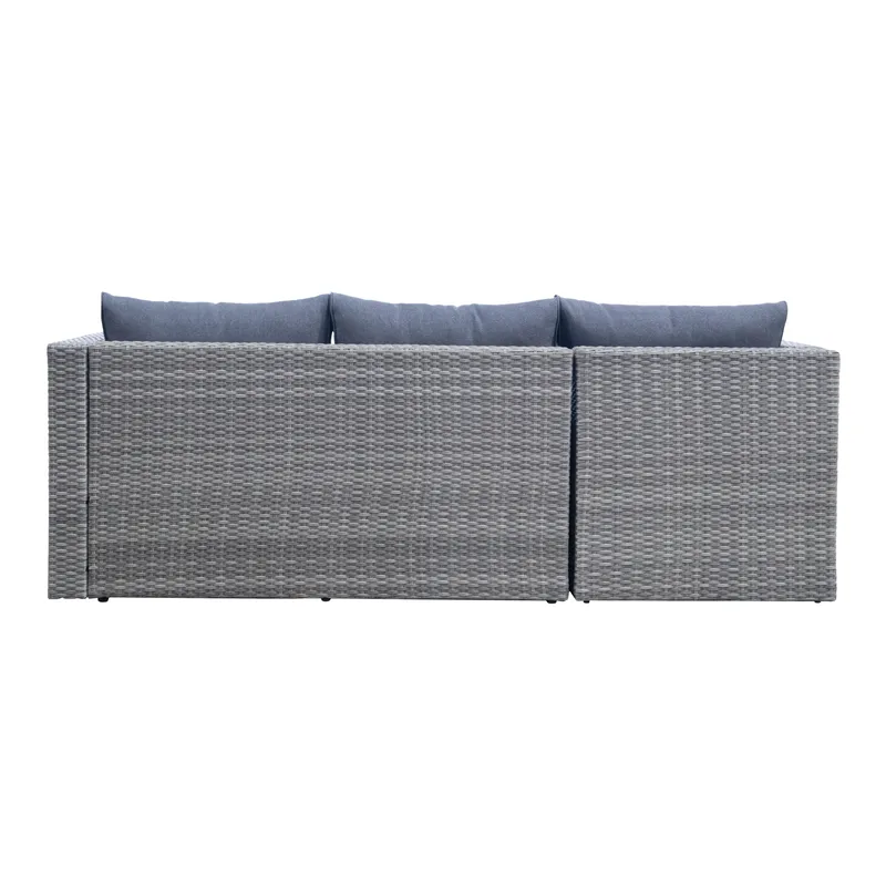 Mendoza L-mallinen 4-istuttava sohvaryhmä polyrottinkia parvekkeelle ja terassille - Harmaat / siniset pehmusteet - Puutarhakalusteet - Terassiryhmät - Sohvaryhmät ulos
