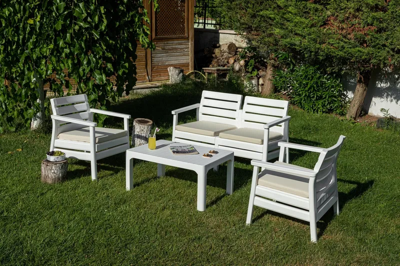 Momira Lounge-ryhmä ulkokäyttöön - Valkoinen - Puutarhakalusteet - Terassiryhmät - Sohvaryhmät ulos