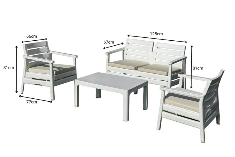 Momira Lounge-ryhmä ulkokäyttöön - Valkoinen - Puutarhakalusteet - Terassiryhmät - Sohvaryhmät ulos