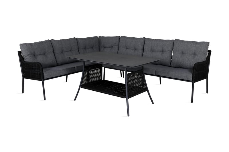 Berlin-kulmaoleskeluryhmä ulkokäyttöön musta/harmaa - Venture Home - Puutarhakalusteet - Terassiryhmät - Oleskeluryhmät