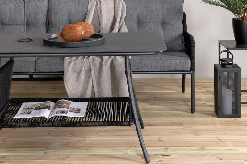 Berlin-kulmaoleskeluryhmä ulkokäyttöön musta/harmaa - Venture Home - Puutarhakalusteet - Terassiryhmät - Oleskeluryhmät