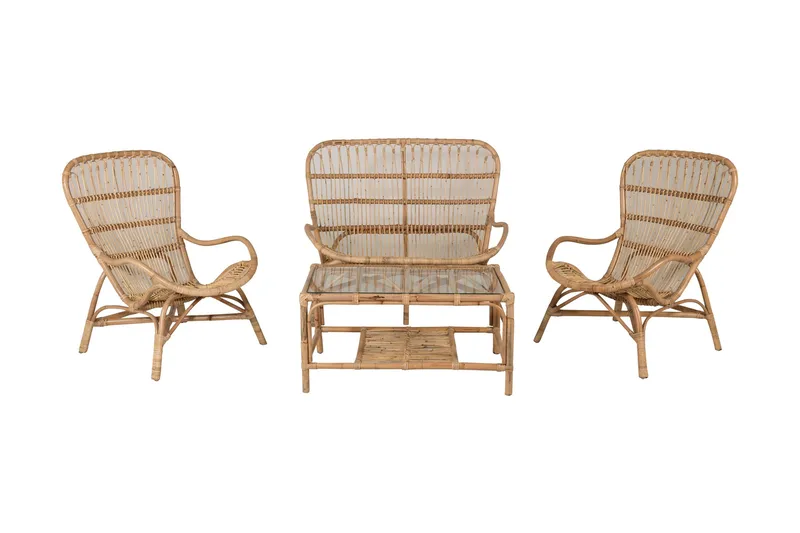 Ella-oleskeluryhmä tyynyillä - Puu/luonnonväri - Puutarhakalusteet - Terassiryhmät - Oleskeluryhmät