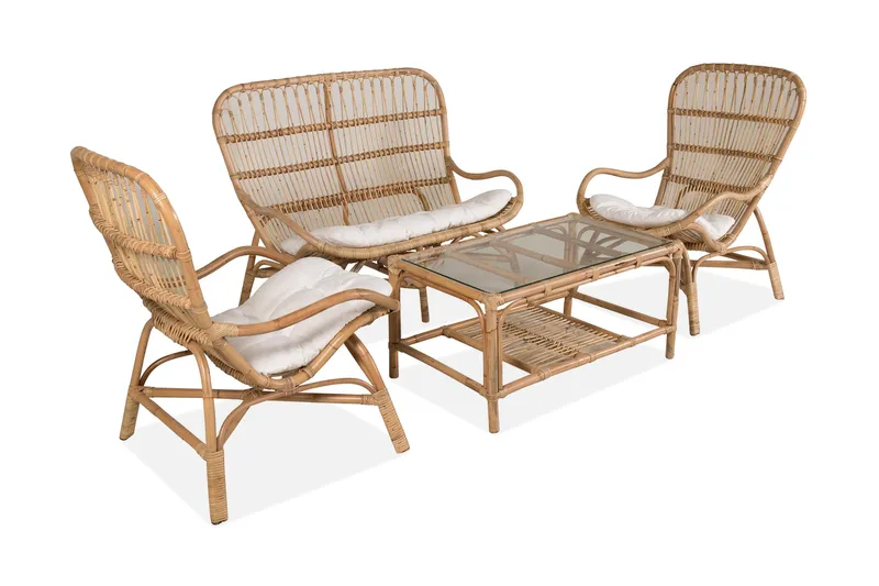 Ella-oleskeluryhmä tyynyillä - Puu/luonnonväri - Puutarhakalusteet - Terassiryhmät - Oleskeluryhmät