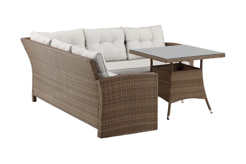 Kulmasohva Watford pöydällä - Ruskea/Luonnonväri - Puutarhakalusteet - Terassiryhmät - Oleskeluryhmät