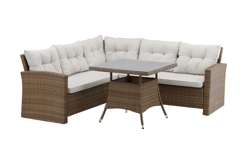 Kulmasohva Watford pöydällä - Ruskea/Luonnonväri - Puutarhakalusteet - Terassiryhmät - Oleskeluryhmät
