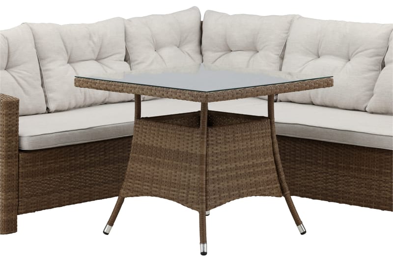 Kulmasohva Watford pöydällä - Ruskea/Luonnonväri - Puutarhakalusteet - Terassiryhmät - Oleskeluryhmät