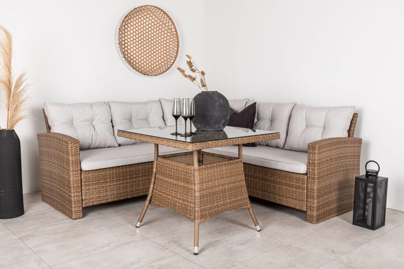 Kulmasohva Watford pöydällä - Ruskea/Luonnonväri - Puutarhakalusteet - Terassiryhmät - Oleskeluryhmät