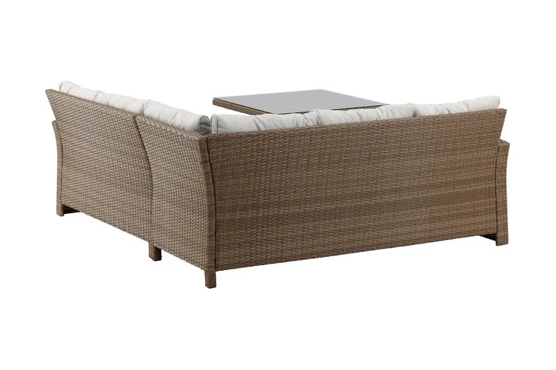 Kulmasohva Watford pöydällä - Ruskea/Luonnonväri - Puutarhakalusteet - Terassiryhmät - Oleskeluryhmät