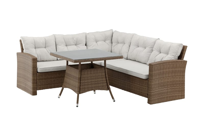 Kulmasohva Watford pöydällä - Ruskea/Luonnonväri - Puutarhakalusteet - Terassiryhmät - Oleskeluryhmät