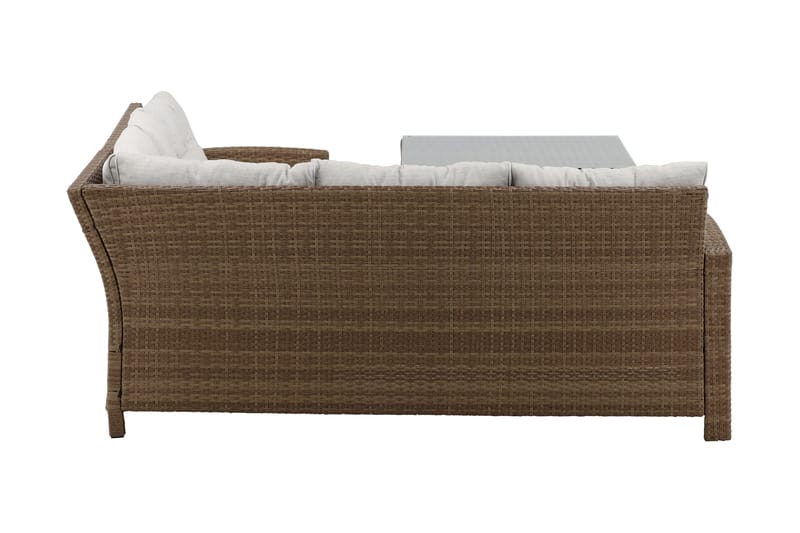 Kulmasohva Watford pöydällä - Ruskea/Luonnonväri - Puutarhakalusteet - Terassiryhmät - Oleskeluryhmät