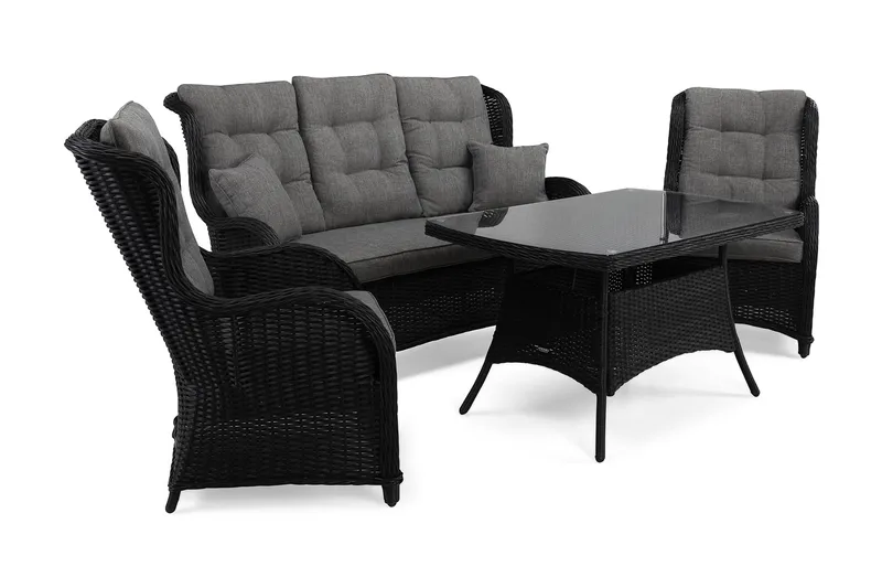 Marcus Sohvaryhmä 3:n ist Nojatuoleilla - Musta - Puutarhakalusteet - Terassiryhmät - Oleskeluryhmät