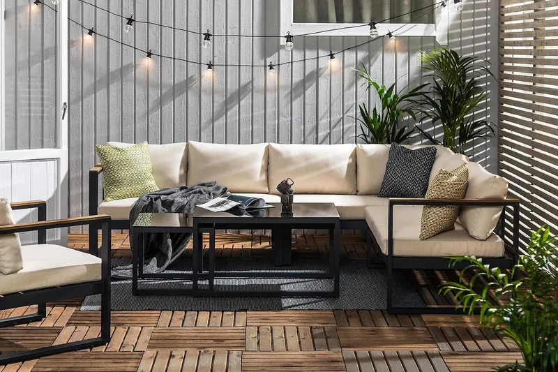 Oleskeluryhmä Aspvik - Musta/Tiikki - Puutarhakalusteet - Terassiryhmät - Oleskeluryhmät