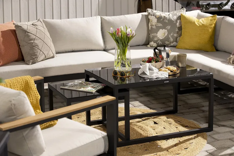 Oleskeluryhmä Aspvik - Musta/Tiikki - Puutarhakalusteet - Terassiryhmät - Oleskeluryhmät