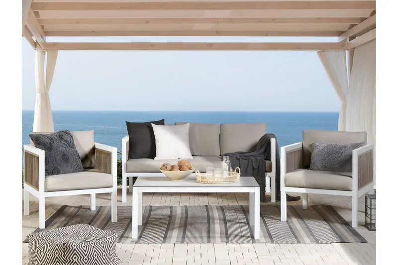 Oleskeluryhmä Columbero 5:n ist - Valkoinen / Ruskea - Puutarhakalusteet - Terassiryhmät - Oleskeluryhmät