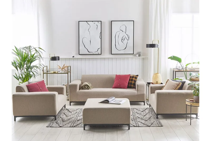 Oleskeluryhmä Hughen 5:n ist - Beige / Musta - Puutarhakalusteet - Terassiryhmät - Oleskeluryhmät