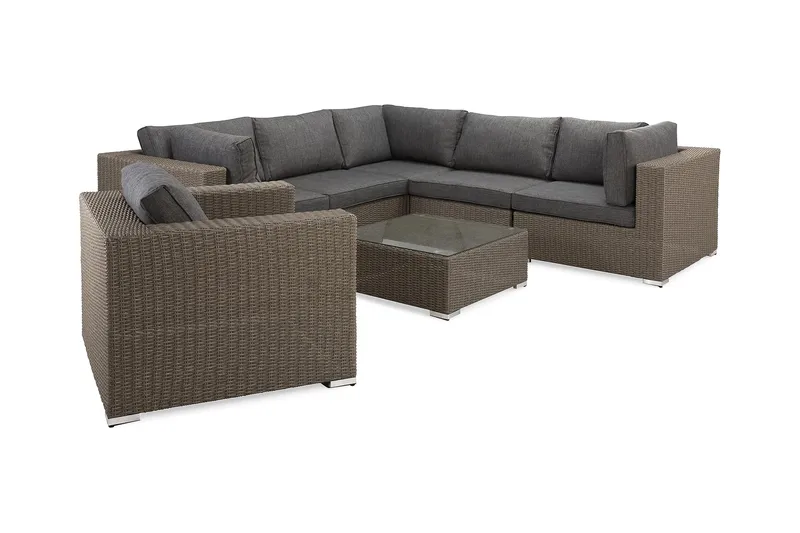 Oleskeluryhmä Marcus - Harmaa Pöytä Kulmasohva Tuoli - Puutarhakalusteet - Terassiryhmät - Oleskeluryhmät