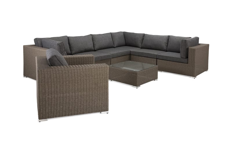 Oleskeluryhmä Marcus - Harmaa Pöytä Kulmasohva Tuoli - Puutarhakalusteet - Terassiryhmät - Oleskeluryhmät