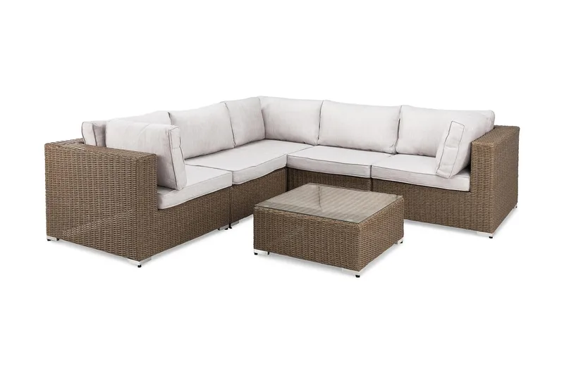 Oleskeluryhmä Marcus - Luonnonväri Pöytä Kulmasohva - Puutarhakalusteet - Terassiryhmät - Oleskeluryhmät