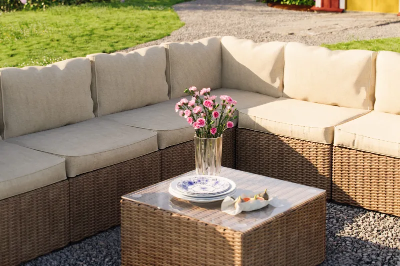 Oleskeluryhmä Marcus - Luonnonväri Pöytä Kulmasohva - Puutarhakalusteet - Terassiryhmät - Oleskeluryhmät