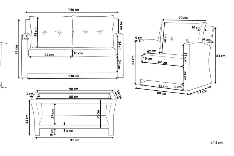Oleskeluryhmä Marino 146 cm - Valkoinen - Puutarhakalusteet - Terassiryhmät - Oleskeluryhmät