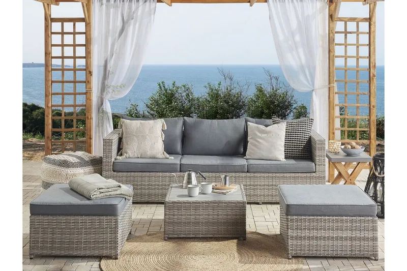 Oleskeluryhmä Rottinki Harmaa SABBIA - Harmaa - Puutarhakalusteet - Terassiryhmät - Oleskeluryhmät