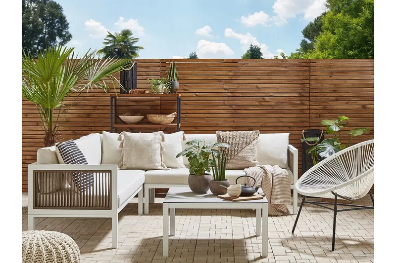 Oleskeluryhmä Valkoinen/Ruskea BORELLO - Valkoinen - Puutarhakalusteet - Terassiryhmät - Oleskeluryhmät