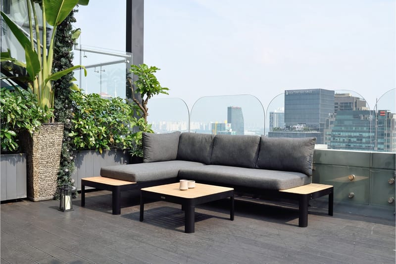 Oleskeluryhmä Portals 4: n ist - Musta / Tiikki - Puutarhakalusteet - Terassiryhmät - Oleskeluryhmät