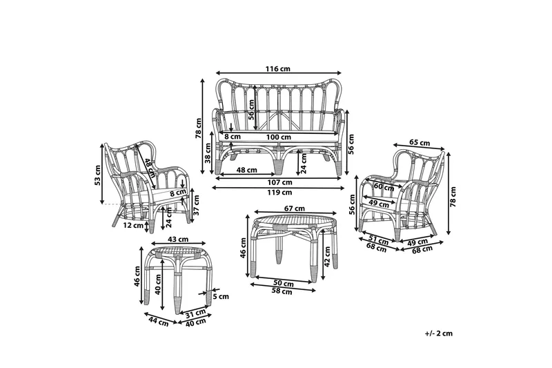 Oleskeluryhmä Pedagne 4:n ist - Rottinki/Beige - Puutarhakalusteet - Terassiryhmät - Oleskeluryhmät