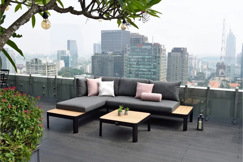 Oleskeluryhmä Portals 4: n ist - Musta / Tiikki - Puutarhakalusteet - Terassiryhmät - Oleskeluryhmät