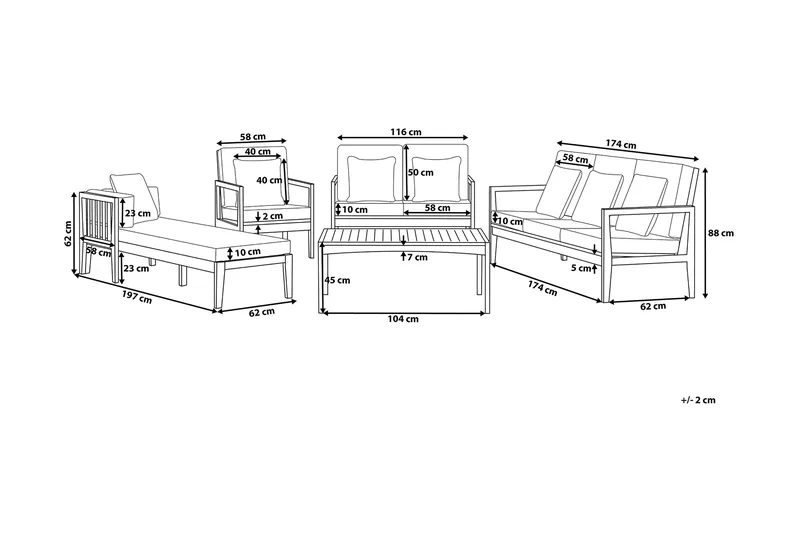 Oleskeluryhmä Pataja 197 cm - Harmaa - Puutarhakalusteet - Terassiryhmät - Oleskeluryhmät