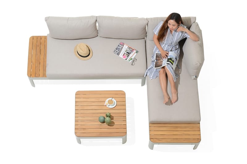 Oleskeluryhmä Portals 4: n ist - Valkoinen/Tiikki - Puutarhakalusteet - Terassiryhmät - Oleskeluryhmät