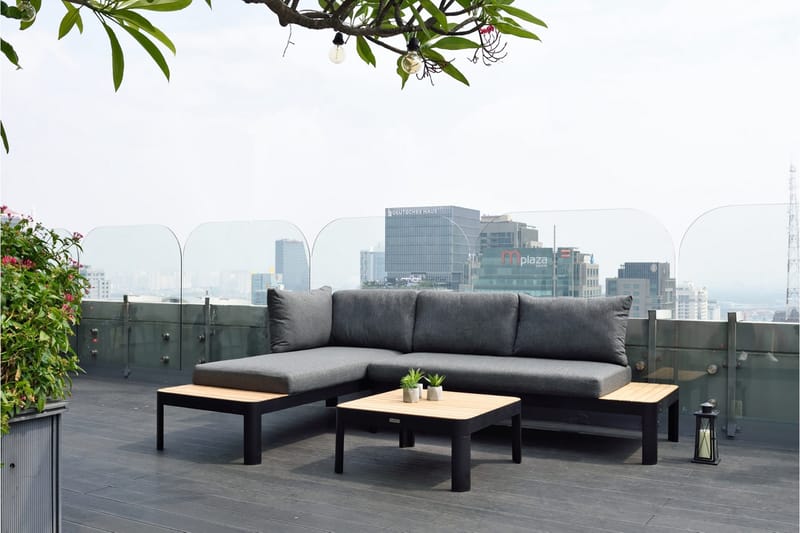 Oleskeluryhmä Portals 4: n ist - Musta / Tiikki - Puutarhakalusteet - Terassiryhmät - Oleskeluryhmät