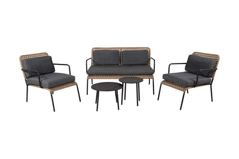 Paola-lounge-ryhmä ulkokäyttöön pehmusteilla, Musta