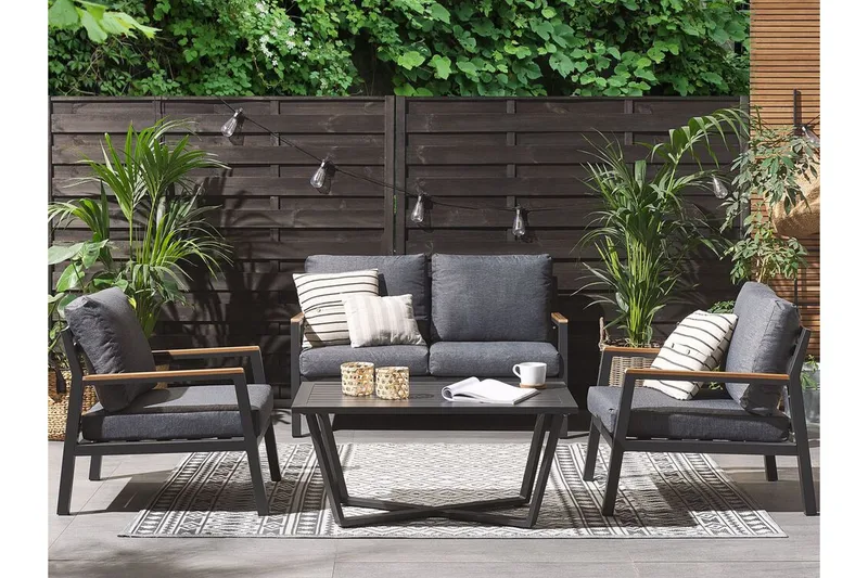 Puutarhakalustesetti 4-istuttava tummanharmaa DELIA - Musta - Puutarhakalusteet - Terassiryhmät - Oleskeluryhmät