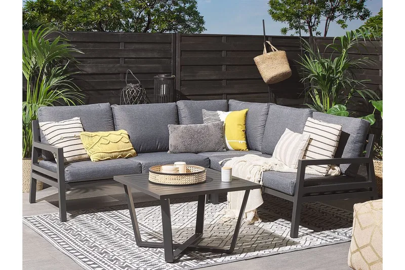 Puutarhakalustesetti 5-istuttava tummanharmaa VIZZINI - Musta - Puutarhakalusteet - Terassiryhmät - Oleskeluryhmät