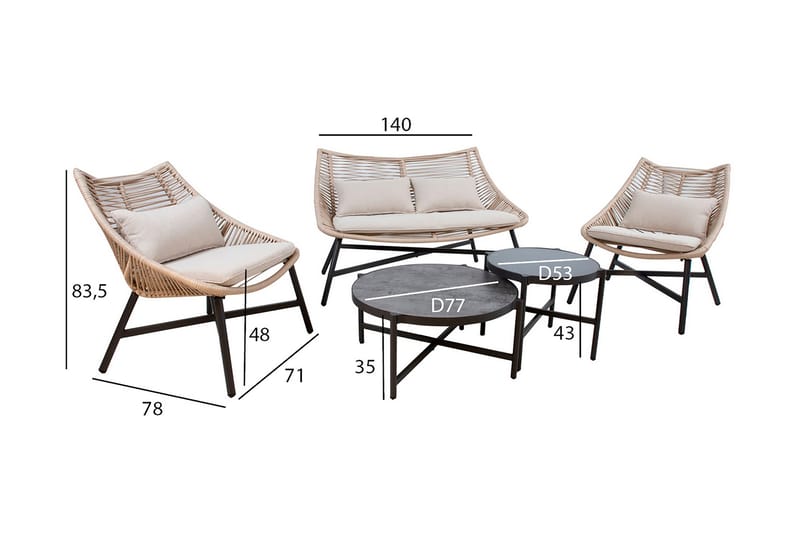 Puutarhasetti Helsinki Beige - Puutarhakalusteet - Terassiryhmät - Oleskeluryhmät