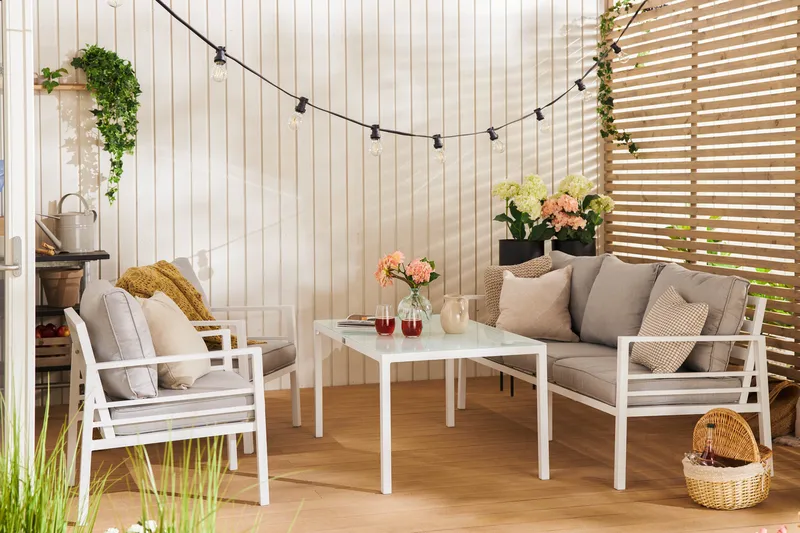 Sohvaryhmä Ariany - Valkoinen/Harmaa - Puutarhakalusteet - Terassiryhmät - Oleskeluryhmät