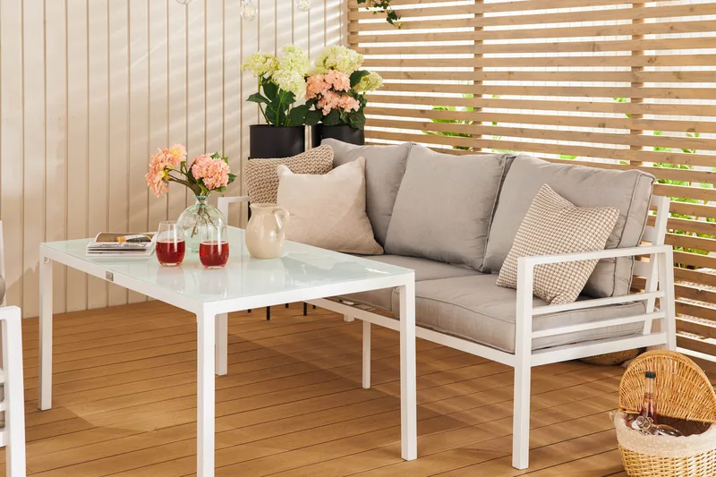 Sohvaryhmä Ariany - Valkoinen/Harmaa - Puutarhakalusteet - Terassiryhmät - Oleskeluryhmät