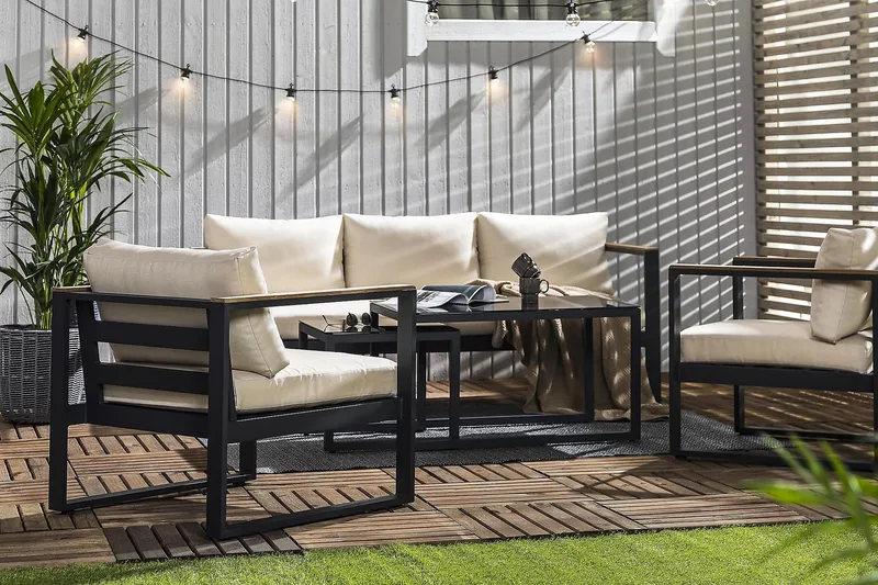 Sohvaryhmä Aspvik - Musta/Tiikki - Puutarhakalusteet - Terassiryhmät - Oleskeluryhmät