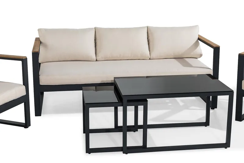 Sohvaryhmä Aspvik - Musta/Tiikki - Puutarhakalusteet - Terassiryhmät - Oleskeluryhmät