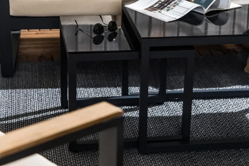 Sohvaryhmä Aspvik - Musta/Tiikki - Puutarhakalusteet - Terassiryhmät - Oleskeluryhmät