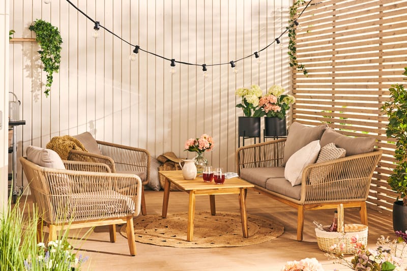Sohvaryhmä Morocco - Akaasia/Beige - Puutarhakalusteet - Terassiryhmät - Oleskeluryhmät