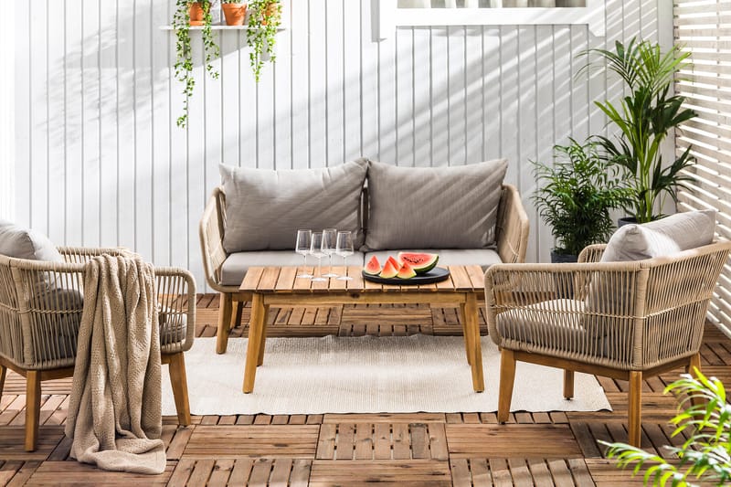 Sohvaryhmä Morocco - Akaasia/Ruskea/Beige - Puutarhakalusteet - Terassiryhmät - Oleskeluryhmät